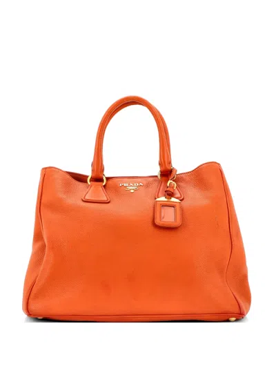 Pre-owned Prada Convertible Shopper Vitello Daino Large Tote Bag In Orange