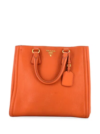 Pre-owned Prada Convertible Shopper Vitello Daino Large Tote Bag In Orange