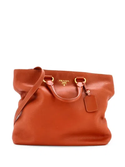 Pre-owned Prada Convertible Shopper Vitello Daino Large Tote Bag In Orange
