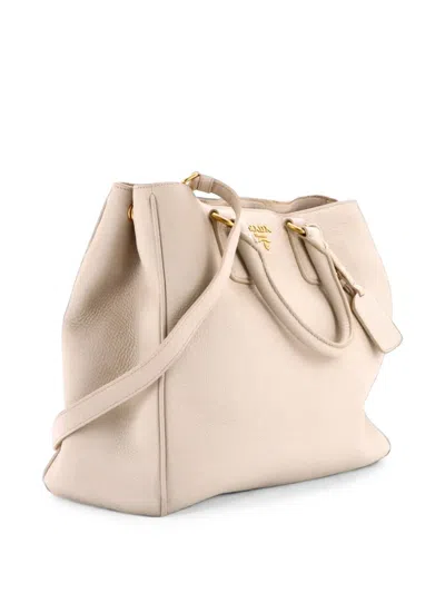 Pre-owned Prada Convertible Shopper Vitello Daino Large Tote Bag In White