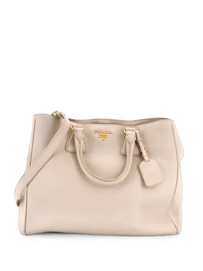Pre-owned Prada Convertible Shopper Vitello Daino Large Tote Bag In White
