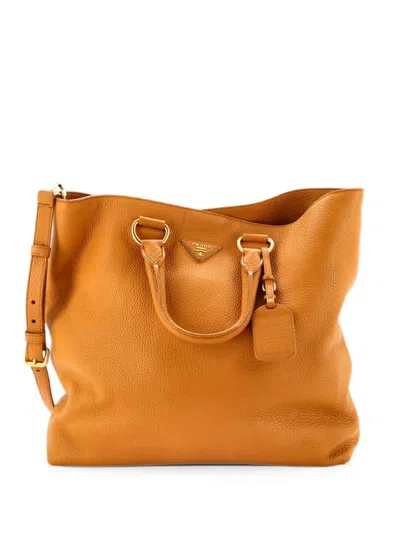 Pre-owned Prada Convertible Shopper Vitello Daino Large Tote Bag In Yellow