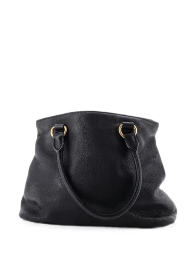 Pre-owned Prada Convertible Shopping Vitello Daino Medium Tote Bag In Black