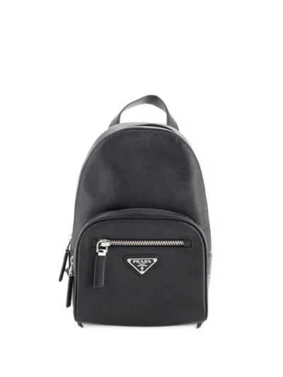 Pre-owned Prada Convertible Sling Saffiano Leather Mini Backpack In Black