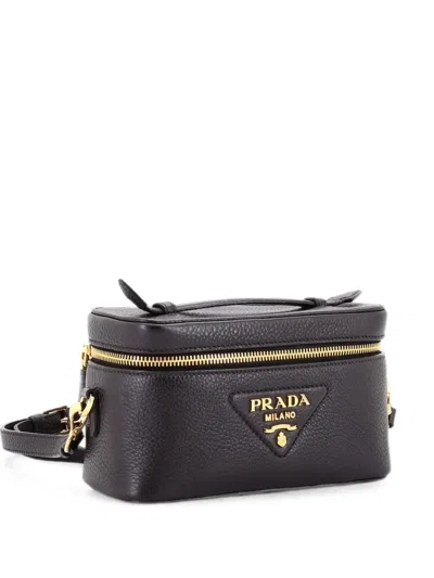 Pre-owned Prada Convertible Top Handle Vanity Vitello Daino Mini Shoulder Bag In Black