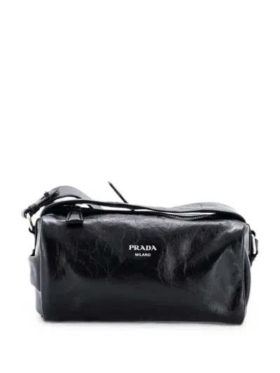 Pre-owned Prada Convertible Top Zip Nappa Leather Small Shoulder Bag In Black
