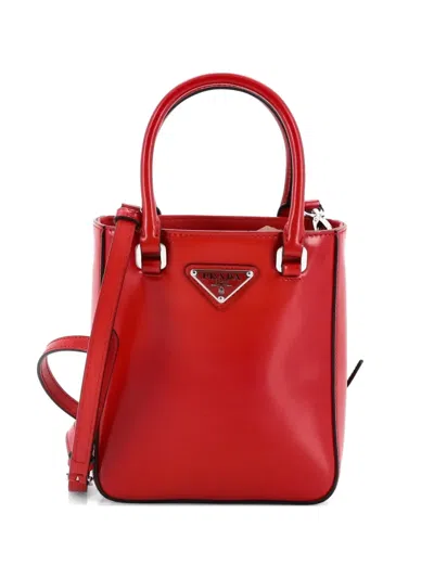 Pre-owned Prada Convertible Tote Brushed Leather Small Crossbody Bag In Red