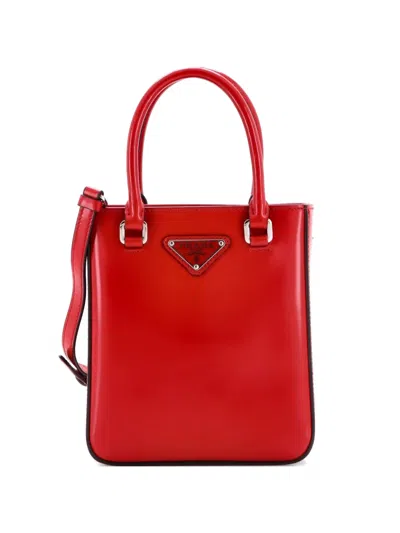 Pre-owned Prada Convertible Tote Brushed Leather Small Crossbody Bag In Red