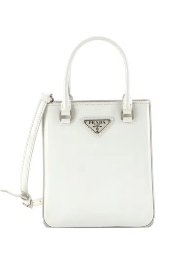Pre-owned Prada Convertible Tote Brushed Leather Small Crossbody Bag In White