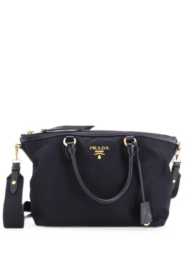 Pre-owned Prada Convertible Zip Tessuto Small Tote Bag In Black