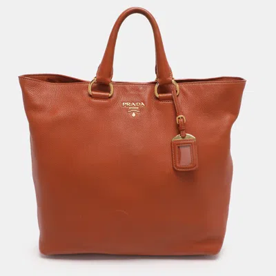 Pre-owned Prada Copper Vitello Daino Leather Tote In Brown