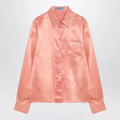 Prada Coral Silk-blend Shirt With Button-front Styling In Pink