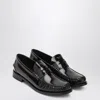 Prada Cordovan Polished Leather Loafers In Black