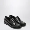 Prada Cordovan Polished Leather Loafers In Black