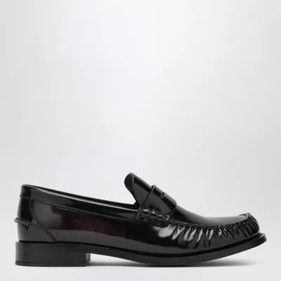 Prada Cordovan Polished Leather Loafers In Black