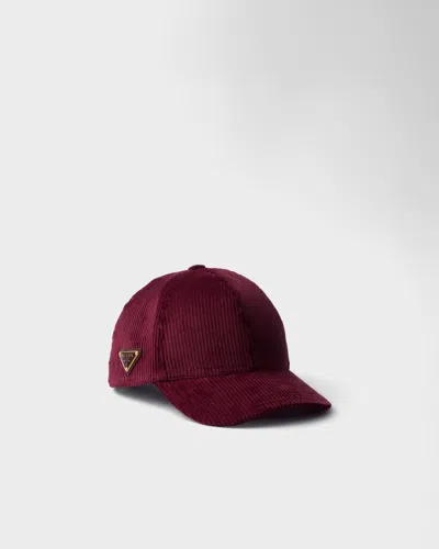 Prada Corduroy Baseball Cap In Burgundy