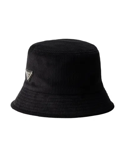 Prada Corduroy Bucket Hat In Black