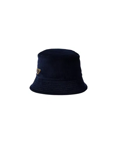 Prada Corduroy Bucket Hat In Blue