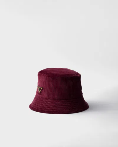 Prada Corduroy Bucket Hat In Burgundy