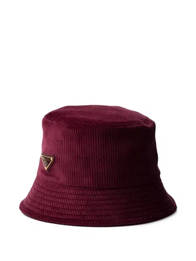 Prada Corduroy Bucket Hat In Red