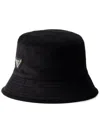 Prada Enamel Triangle-logo Corduroy Bucket Hat In Schwarz
