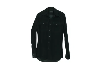 Prada Corduroy Button Down Shirt In Green Cotton