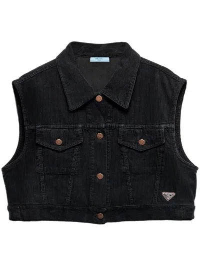 Prada Corduroy Denim Vest In Black