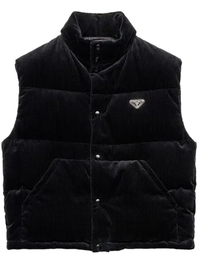Prada Corduroy Gilet In Black