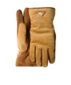Prada Mens Yellow Logo-patch Corduroy Gloves In Barley Color