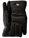 Prada Mens Black Logo-patch Corduroy Gloves In Black