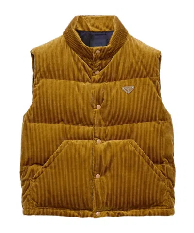 Prada Corduroy Quilted Jacket In Yellow