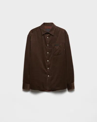 Prada Hemd Aus Cord In Brown