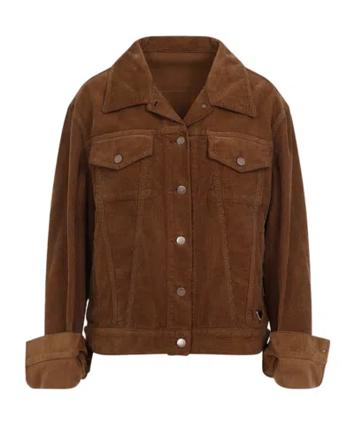 Prada Corduroy Shirt Jacket In Caramel Color