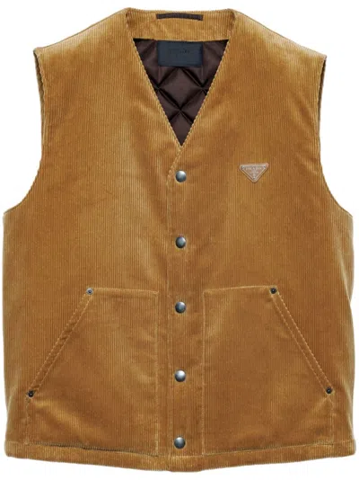 Prada Corduroy Waistcoat In Barley