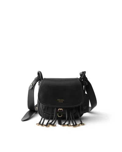 Prada Corsaire Aged Leather Mini Shoulder Bag In Black