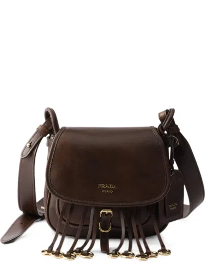 Prada Corsaire Aged Leather Mini Shoulder Bag In Neutral