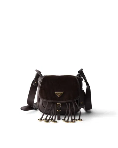 Prada Corsaire Corduroy And Leather Mini Shoulder Bag In Brown