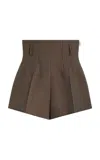 PRADA CORSET-WAIST WOOL SUITING SHORTS