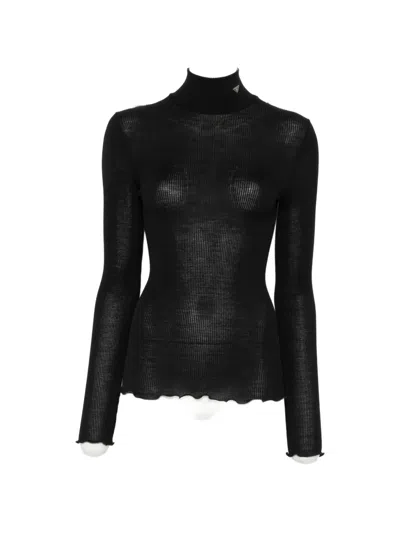 Prada Costina Ribbed-knit High-neck Wool Sweater In Black