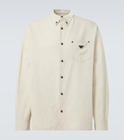 PRADA COTTON AND LINEN CHAMBRAY SHIRT