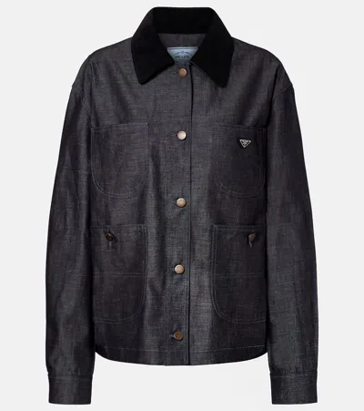 Prada Cotton And Linen Denim Jacket In Blue