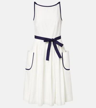 Prada Cotton And Linen Midi Dress In Neutral