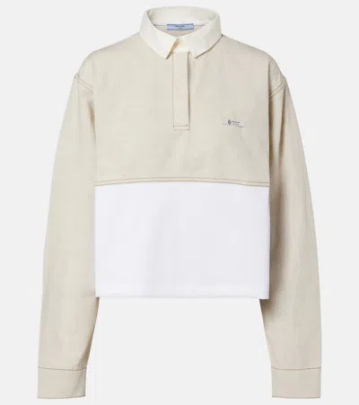Prada Cotton And Linen Polo Shirt In Gray
