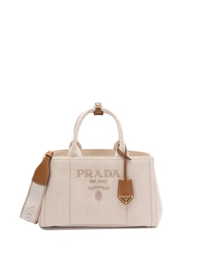 Prada Cotton And Linen Tote Bag In Beige