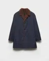 Prada Notch-lapel Shearling-collar Coat In Blue