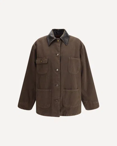 Prada Women Cotton And Shearling Jacket In Brown