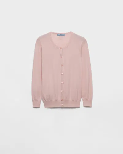 Prada Cotton And Silk Knit Cardigan In Pink