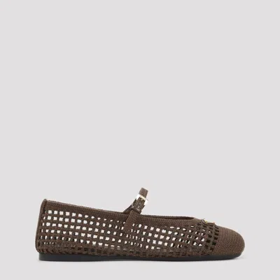 Prada Triangle Logo Crochet Knit Ballet Flats In Brown