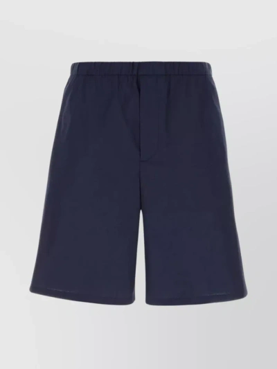 Prada Cotton Bermuda Shorts With Knee-length And Wide-leg Design In Blue