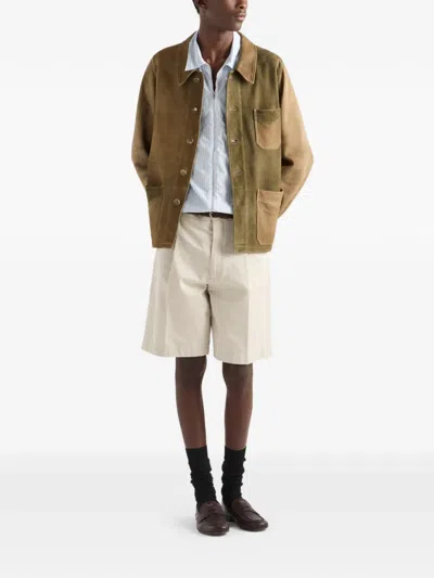 Prada Cotton Bermudas In Neutral